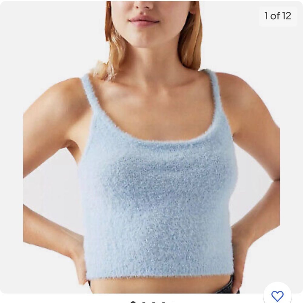 Kendall & Kylie Sweater Crop Top Baby Blue Soft Fuzzy Camisole Tank Top